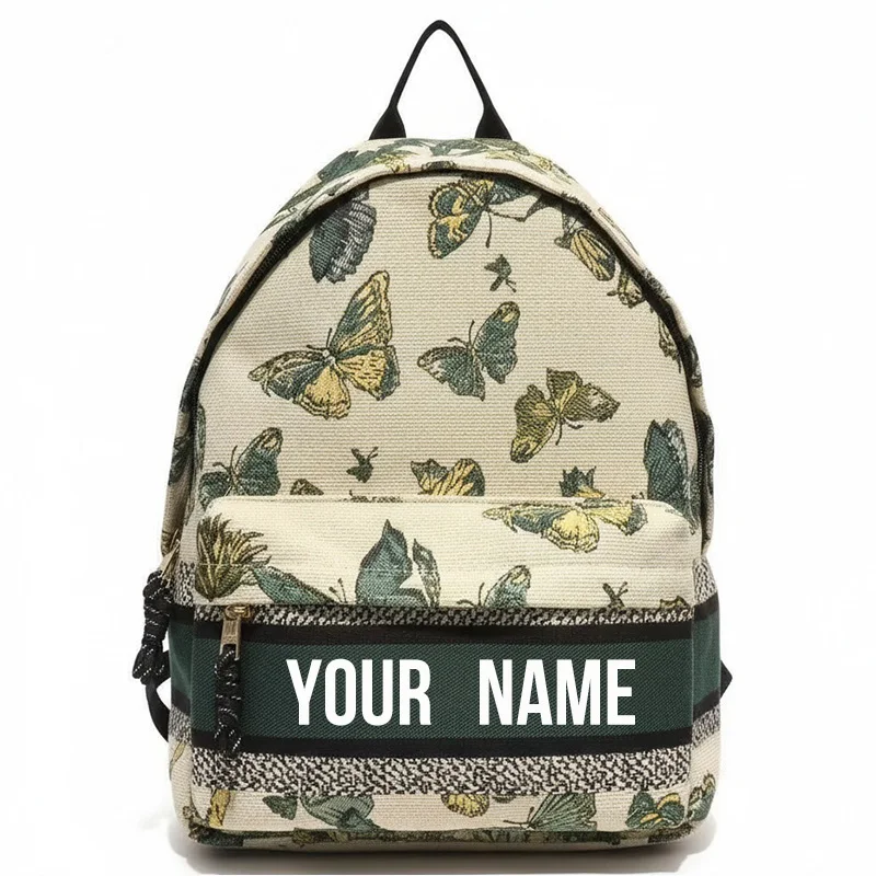 Personalized customizable name canvas travel backpack with large capacity fashion everyday Women's backpack korean popular bag