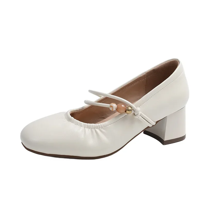 ماري جينس أحذية نسائية 2025 الخريف أحذية من الجلد للتنانير كعب سميك حذا فردي للسيدات حزام من الجلد الناعم عالية الكعب النساء #5