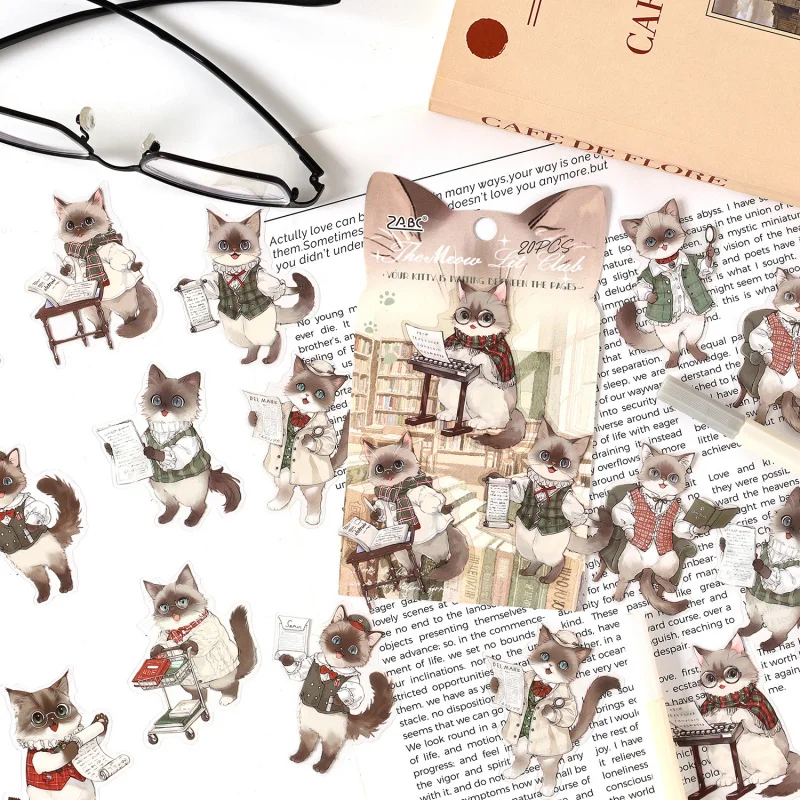 20Pcs Cartoon Cute Cat Theme Stickers Thickened Material Creative DIY Craft Scrapbook Background Decor