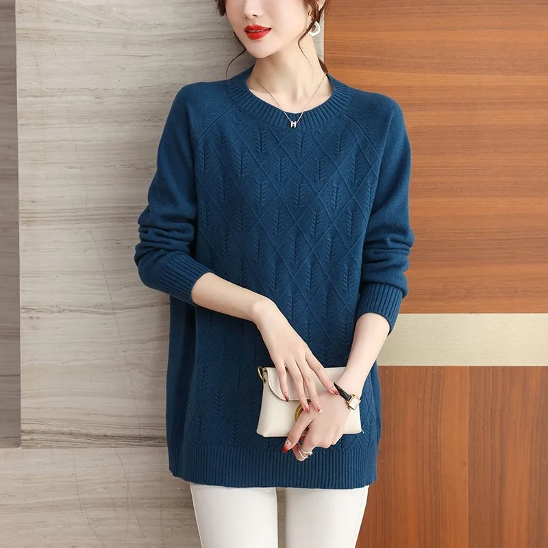 

Fashion Mid Long Sweater Women's Pullover New Autumn Winter Warm Solid Loose Knitted Sweater Jumper Female Tops Bottoming Shirt