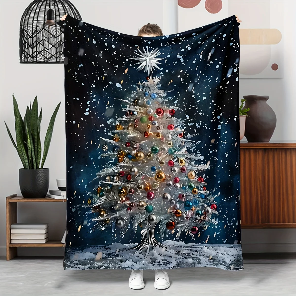 

Cozy Christmas Tree Flannel Throw, Perfect Gift for Friends Family, Soft All-Season Comfort for Couch Bed Office