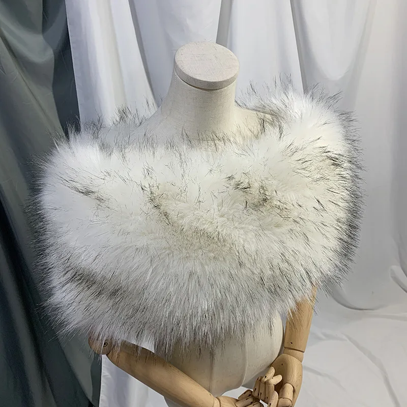 Luxury Fur Wraps for Women Winter Scarf Long Racoon Fur Shawl Tippets for Party Dress Poncho for Bride Stage Performance