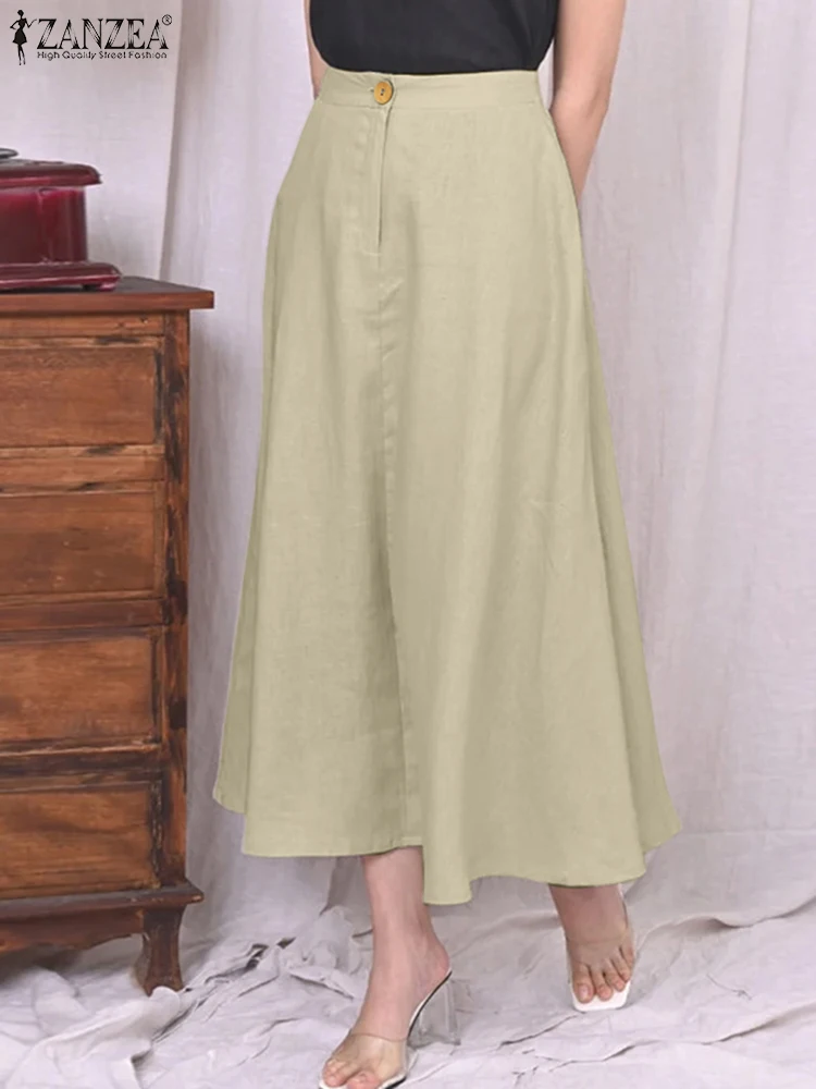 

Женские однотонные длинные юбки, модные верхние юбки трапециевидной формы, повседневные свободные брюки на молнии, рабочие юбки большого размера, 2025 ZANZEA S-3XL