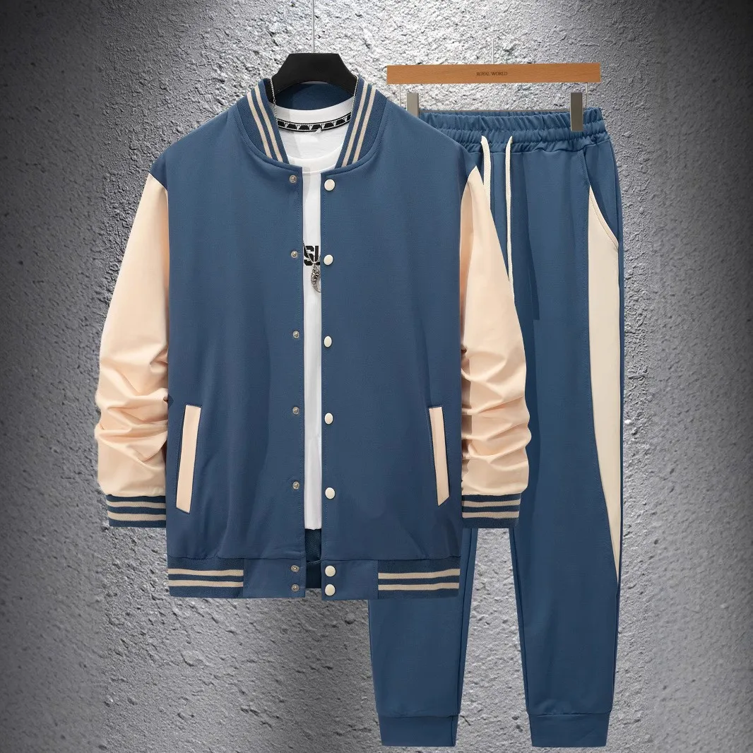 2024 men's new fall and winter baseball wear casual cardigan coat matching color sports pants suit