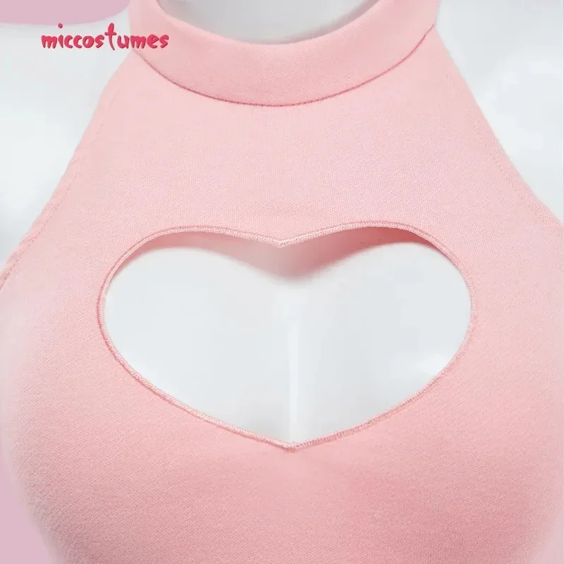 Miccostumes feminino misa traje rosa roupa superior e saia com meias trajes cosplay de halloween og;5
