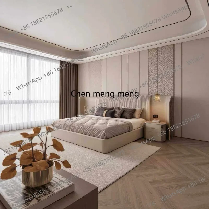 

Italian leather bed modern simple master bedroom double bed high-end large flat widescreen E136