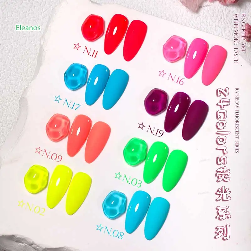 Eleanos-Juego de esmalte de uñas de Gel fluorescente, 24 colores, esmalte de verano, Gel UV semipermanente de neón, manicura artística para uñas, 15ml