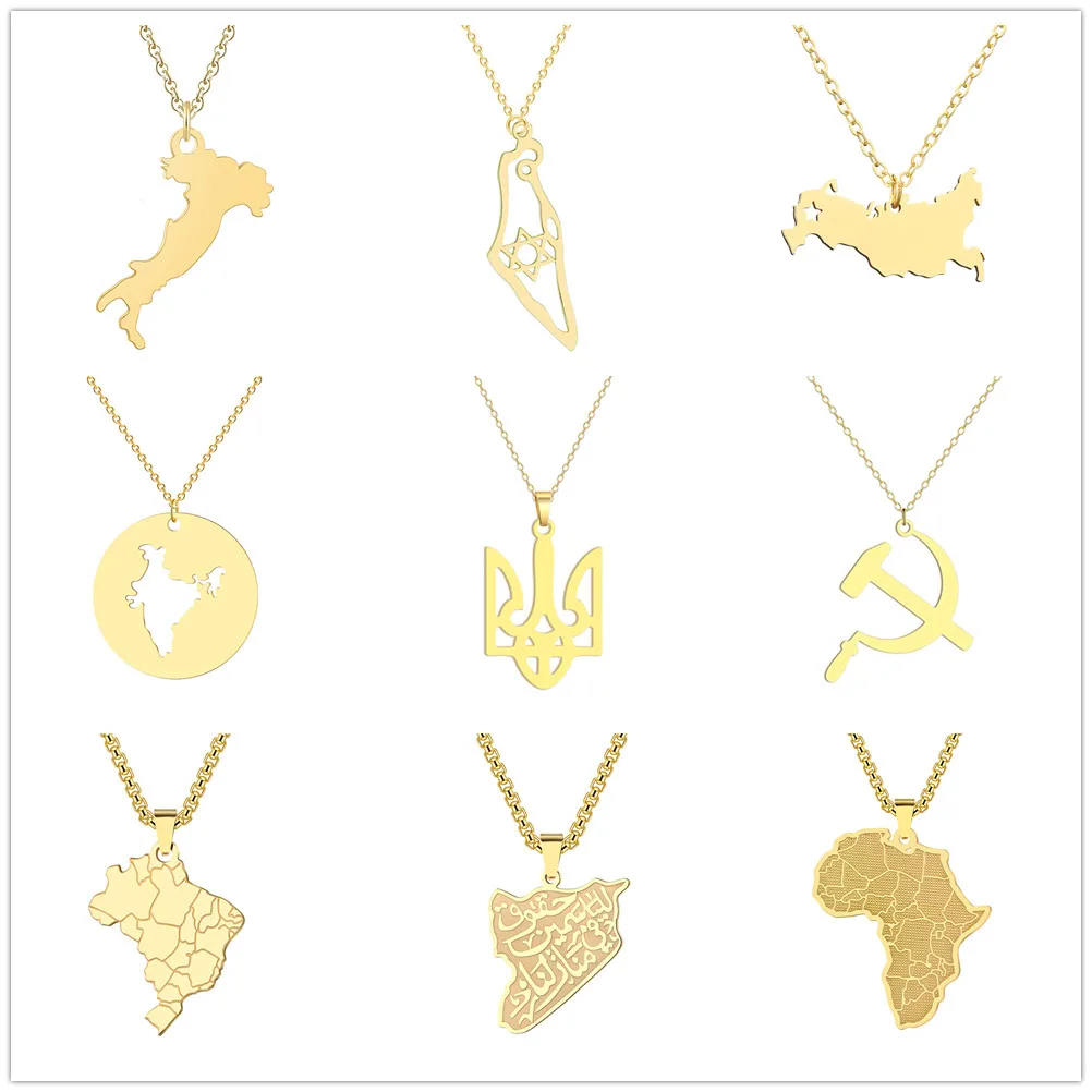 Stainless Steel Map Necklace For Women Man Africa Map African Italy Israel Ukraine Map Pendant Clavicle Chain Collana Chokers