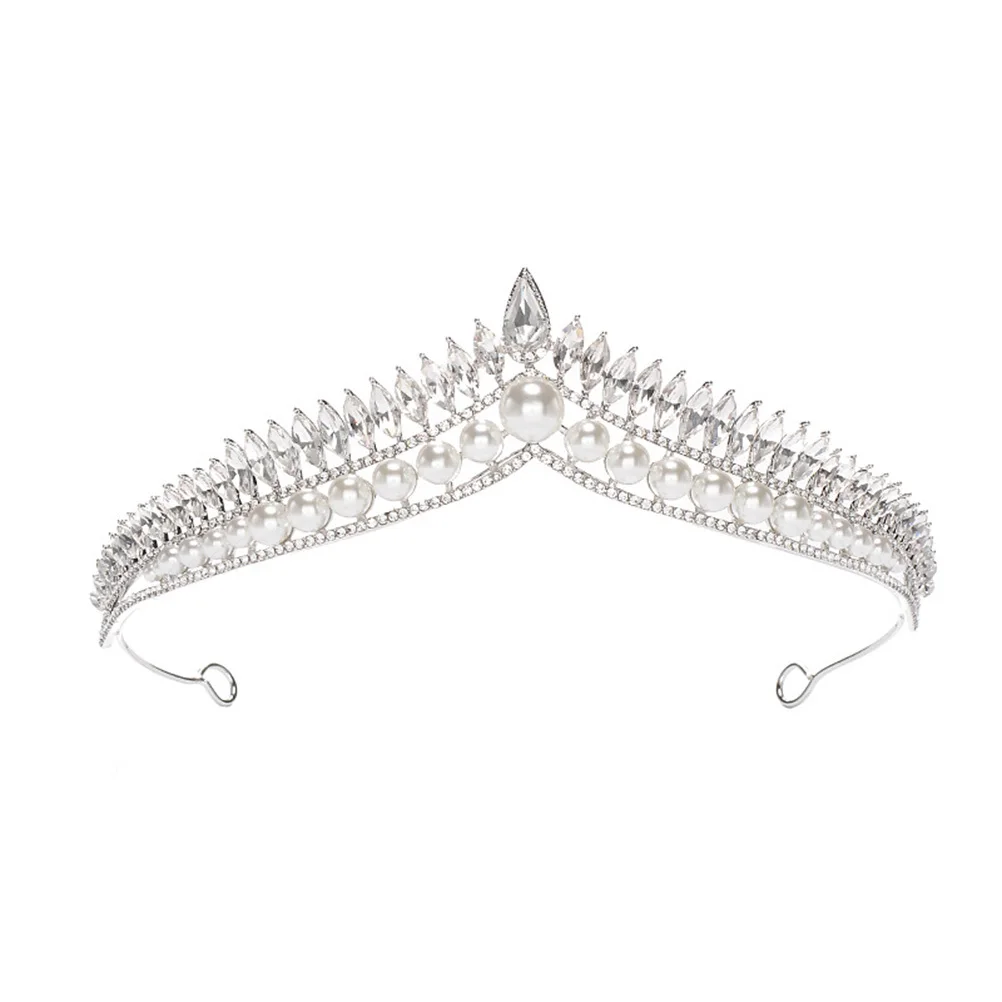 

1pc Pearl Crown Rhinestone Bridal Headwear Lightweight Sparkling Headdress For Wedding Banquet Party Occasions Hair Styling