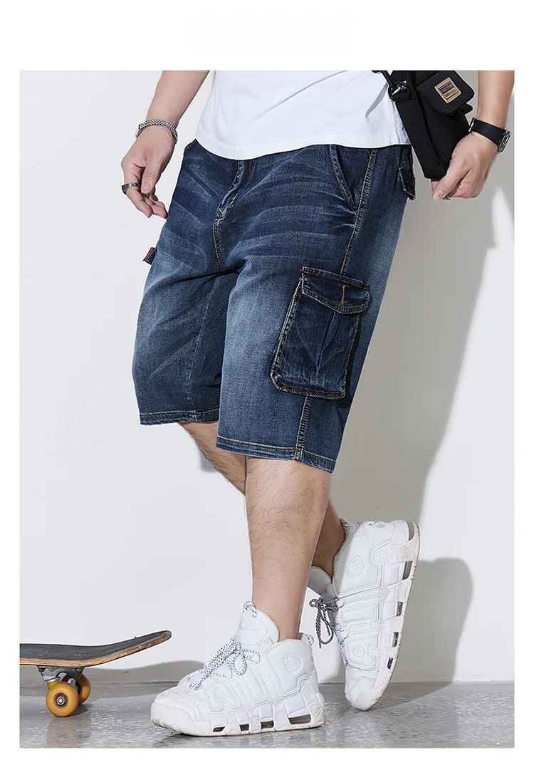 

Summer five-minute trousers men's loose large size denim shorts multi-pocketed trousers tide workwear breeches 48 46 8xl 7xl