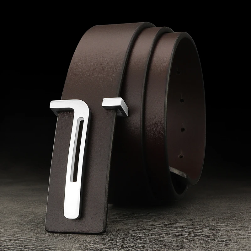 Letter T Buckle Upscale Stainless Steel Casual Belts Men Fashion Designer Genuine Leather Cowskin Luxury Brand Ceinture Homme