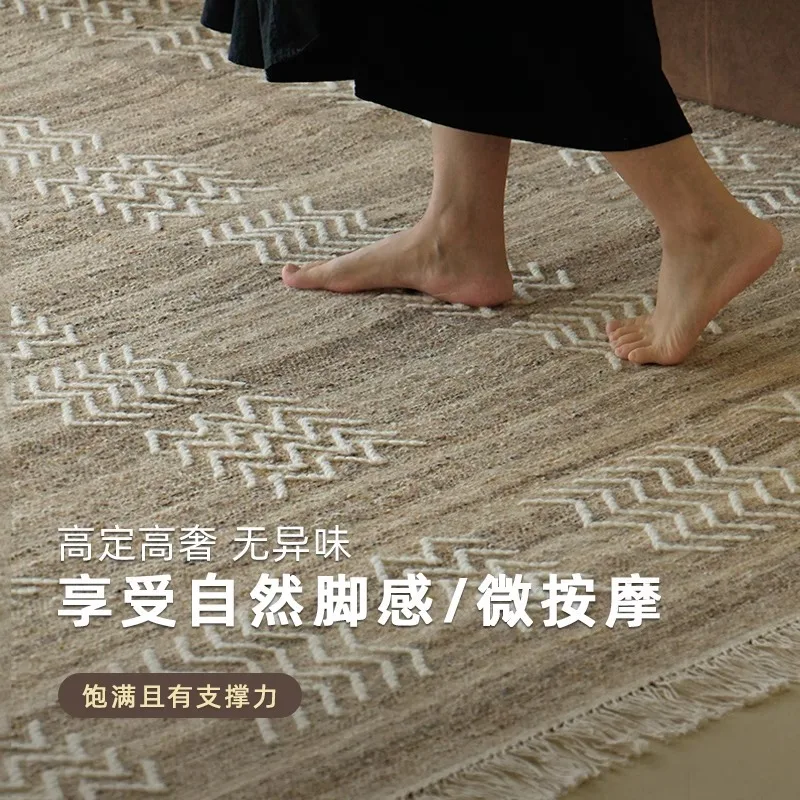 Glue-free antique Indian hand-woven wool fringed carpet dirt-resistant light luxury advanced sense bacteriostatic