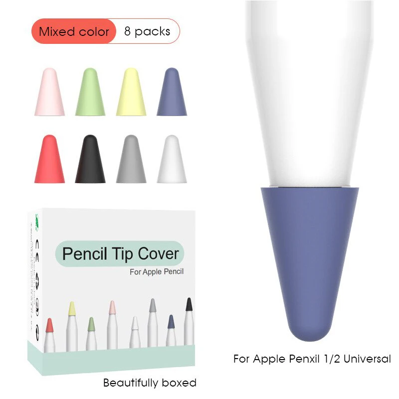 Silicone Replacement Tip Case for Apple Pencil 1 2 Touchscreen Stylus 8Pcs Pen Case Nib Protective Cover Skin for Apple Pencil 2