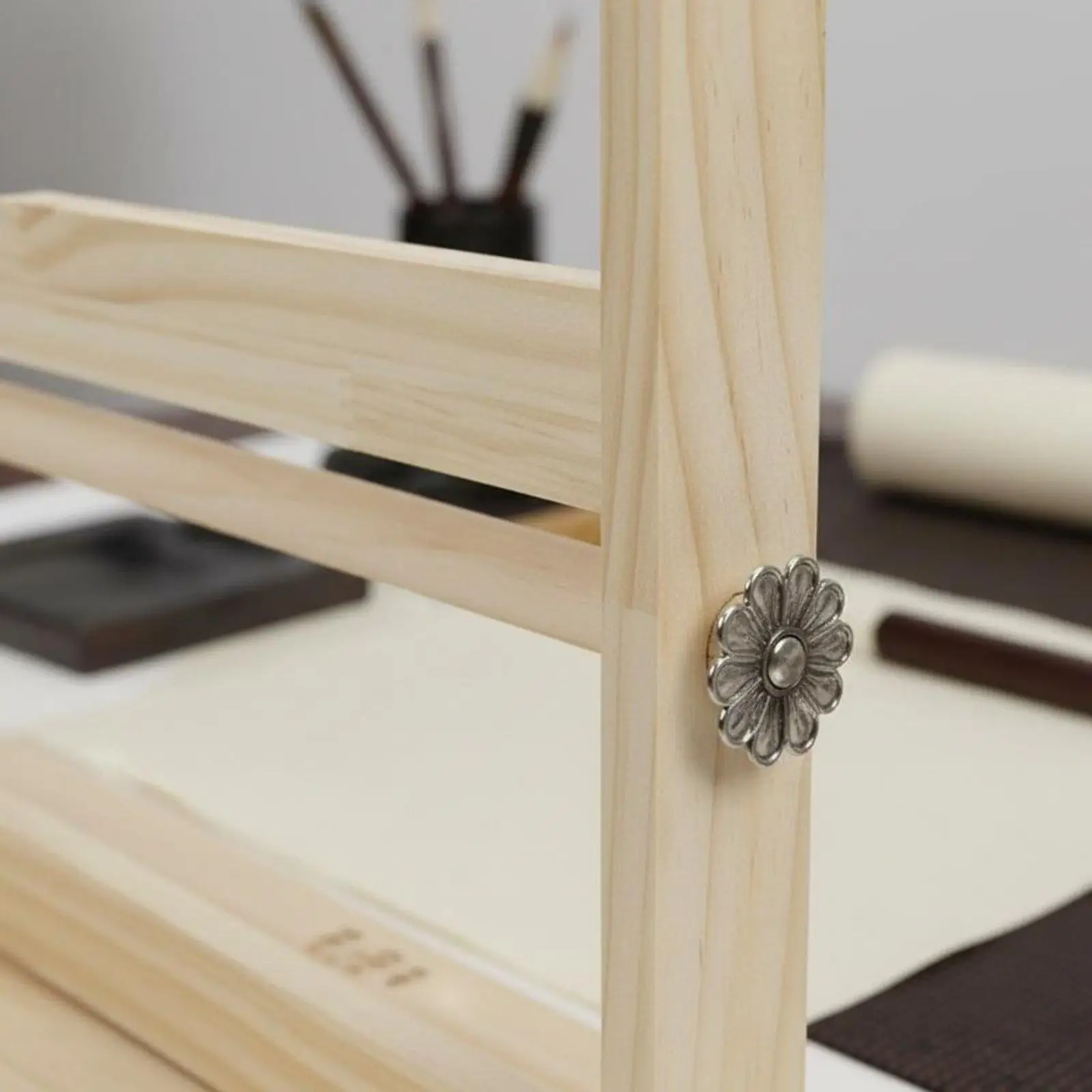 Wood Paper Roll Stand Tabletop Easel Stretching Frame Stable Base Painting Scroll Display Rack for Calligraphers, Study Room,