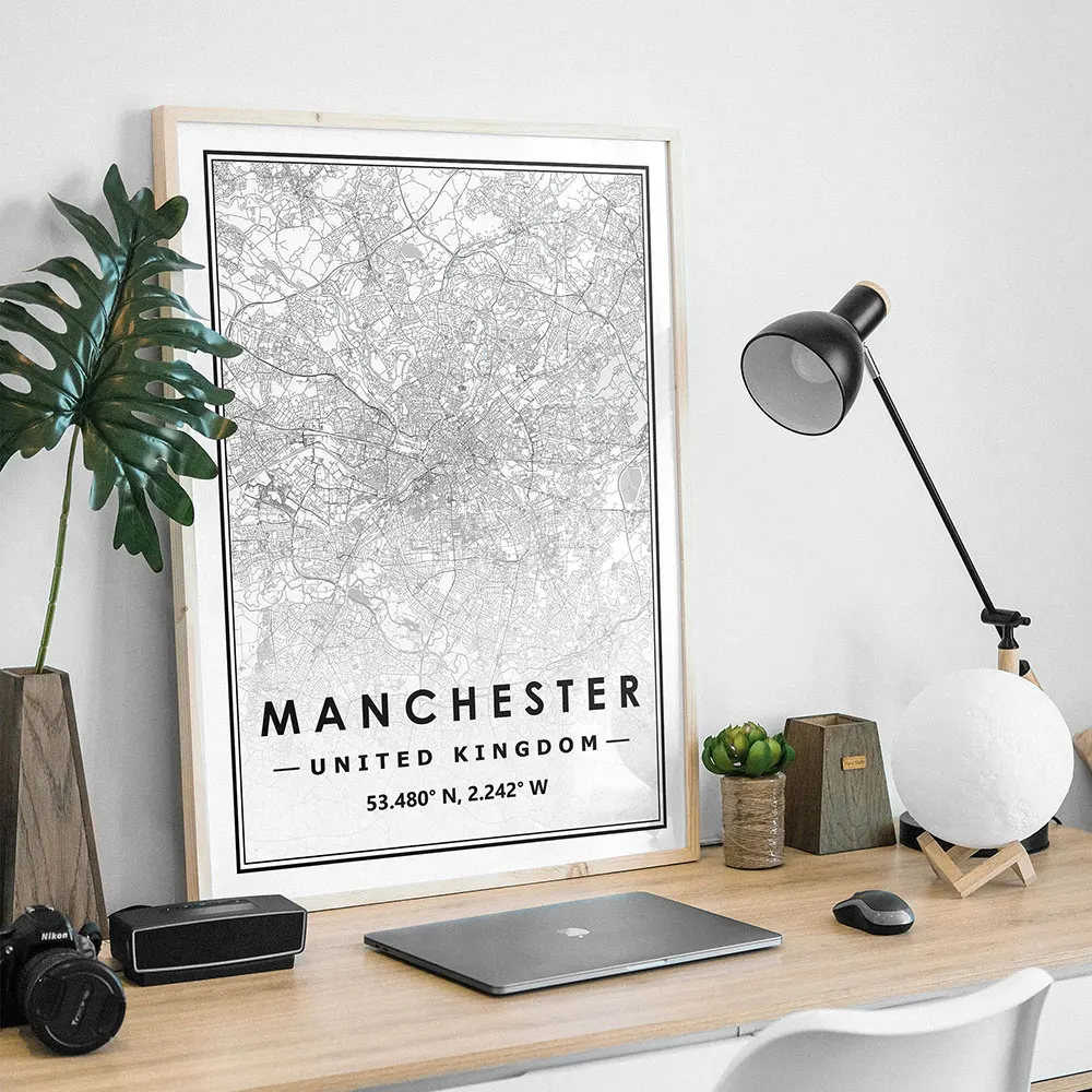 London Luton Manchester United Kingdom Map Poster And Print Minimal Scandinavian Nordic Artwork Home Bedroom Decoration