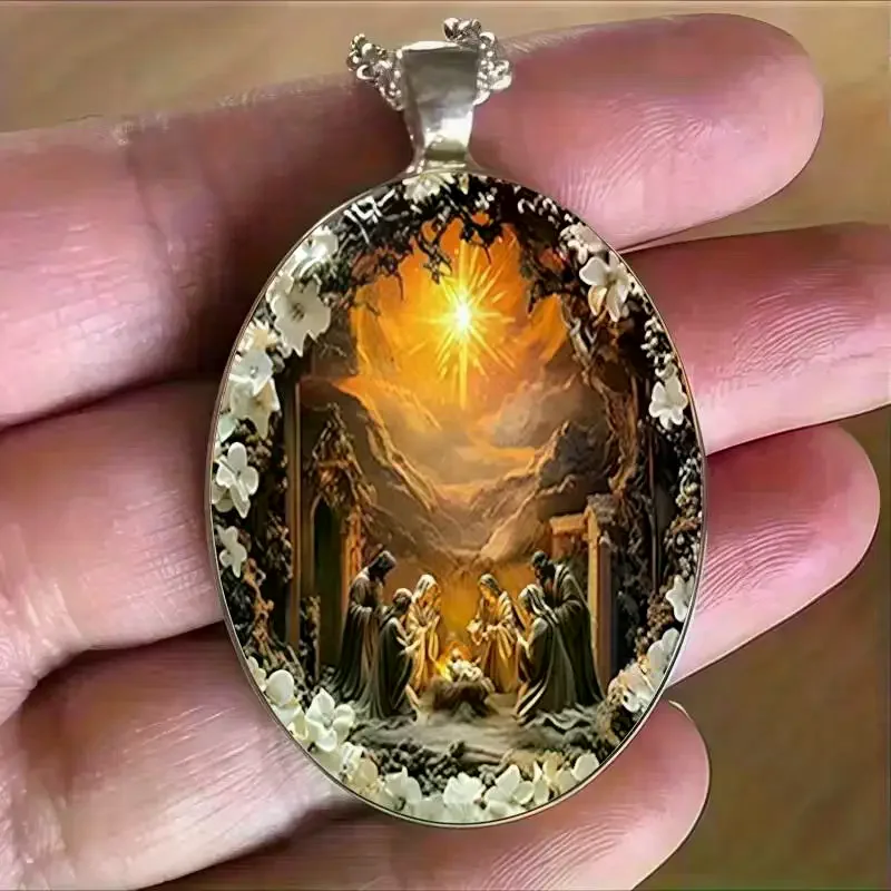 Elegant Geometry Oval Organic Glass Pendant Necklace For Men Women Friends Christmas Easter Daily Wear Creative Jewelry Retro