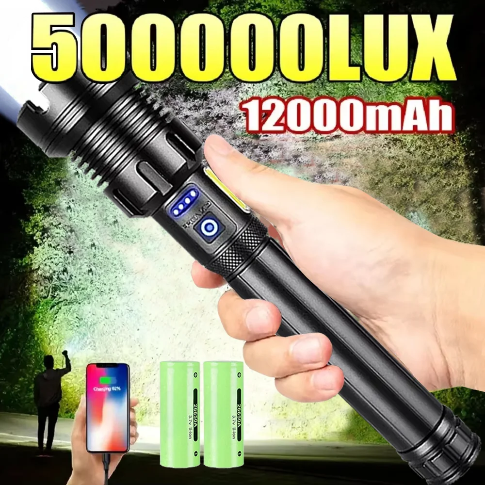 

50000000LM Ultra Powerful Flashlight Zoom 5000M Long Range Torch High Power Led Flashlights Rechargeable Strong Tactical Lantern