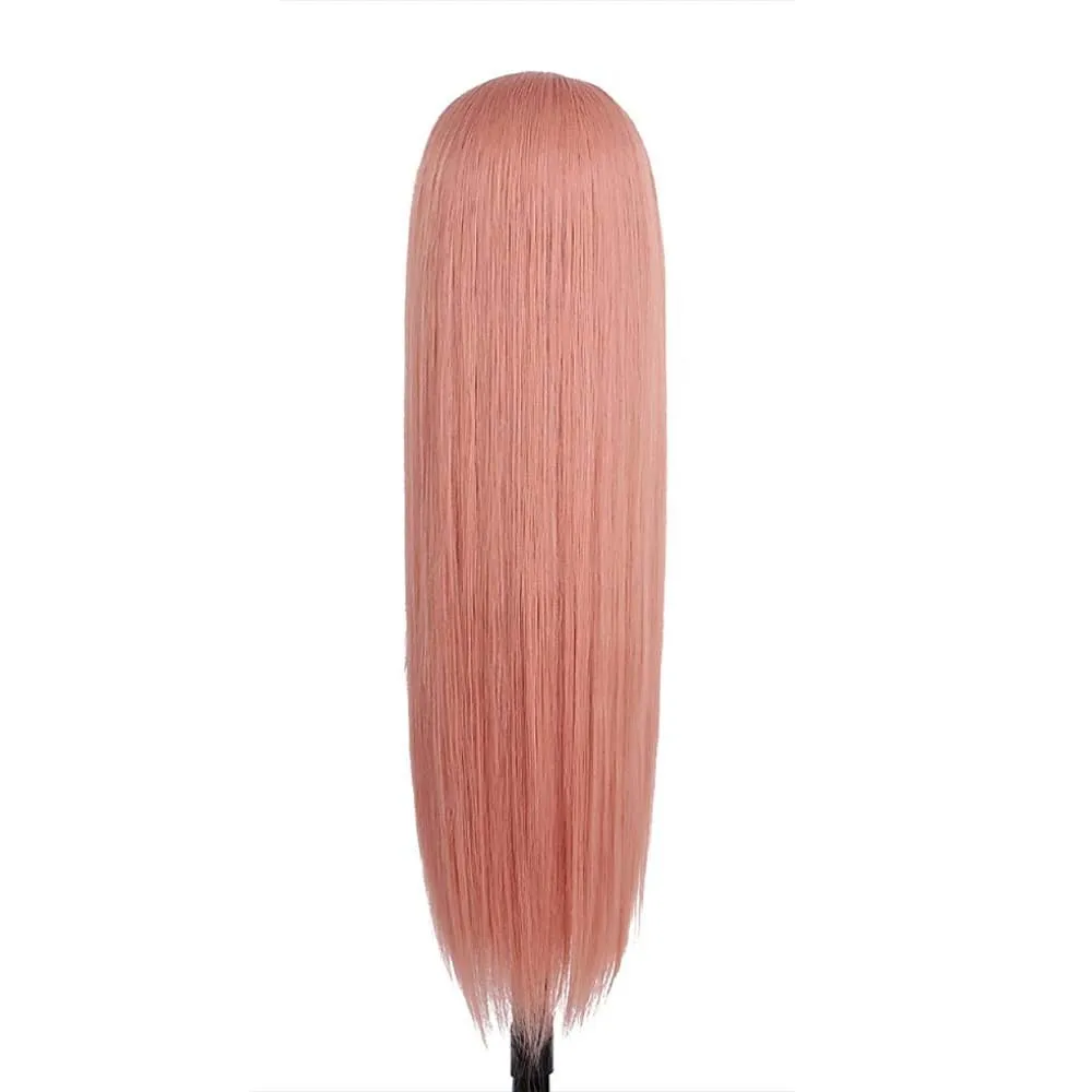 FANXITION Salmon Pink Long Silky Straight Wigs Synthetic Lace Front Wigs with Middle Part Natural Hairline Halloween Party Use