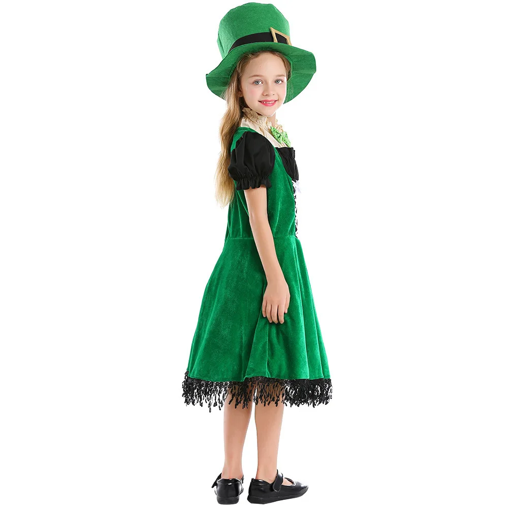 Irish Folk Dance Dress St Patrick Day Elf Leprechaun Costume Kid Girls Green Carnival Festival Fairy Pixie Outfit for Toddler view 3