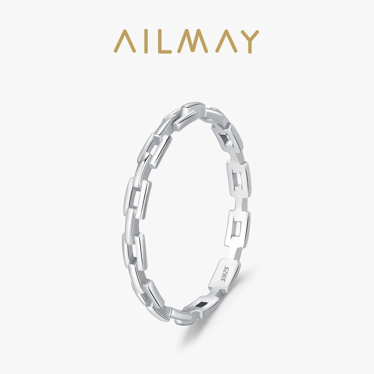 Ailmay Fashion Simple 925 Sterling Silver Hollow Chain Stacked Ring For Women Geometric New Model Fine Jewelry Wedding Gift