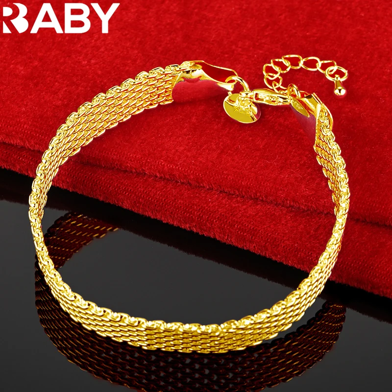 

URBABY 24K Gold 10MM Weave Net Chain Bracelet For Women Fashion Charm Jewelry Wedding Party Noble Accessories