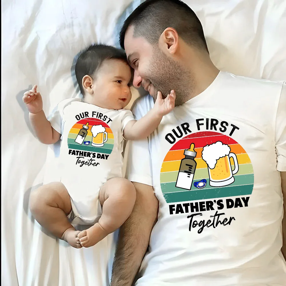 Our First Father's Day Together Printed Baby Bodysuits Daddy Summer Casual T-shirts Father's Day Family Matching Clothing Outfit