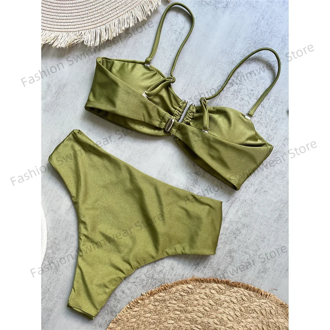 

4 Colors V Shaped Padded Female Swimsuit High Waist Bikini Women Swimwear Two-pieces Bikini set Bather Bathing Suit Swim
