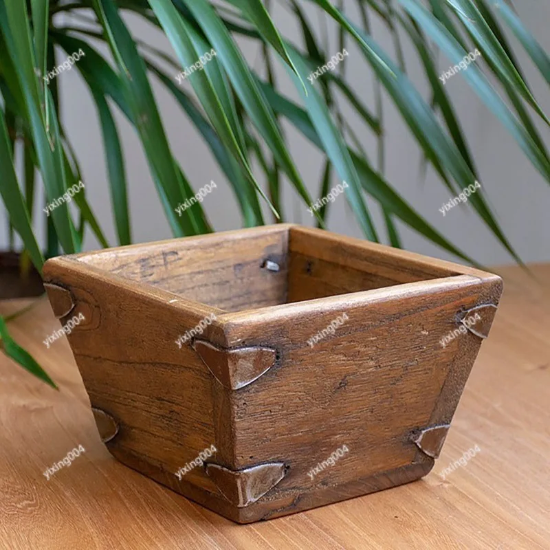 Vintage Solid Wood Grain Bucket Decor, Creative Wealth Figurine for Living Room Shop Opening Gift