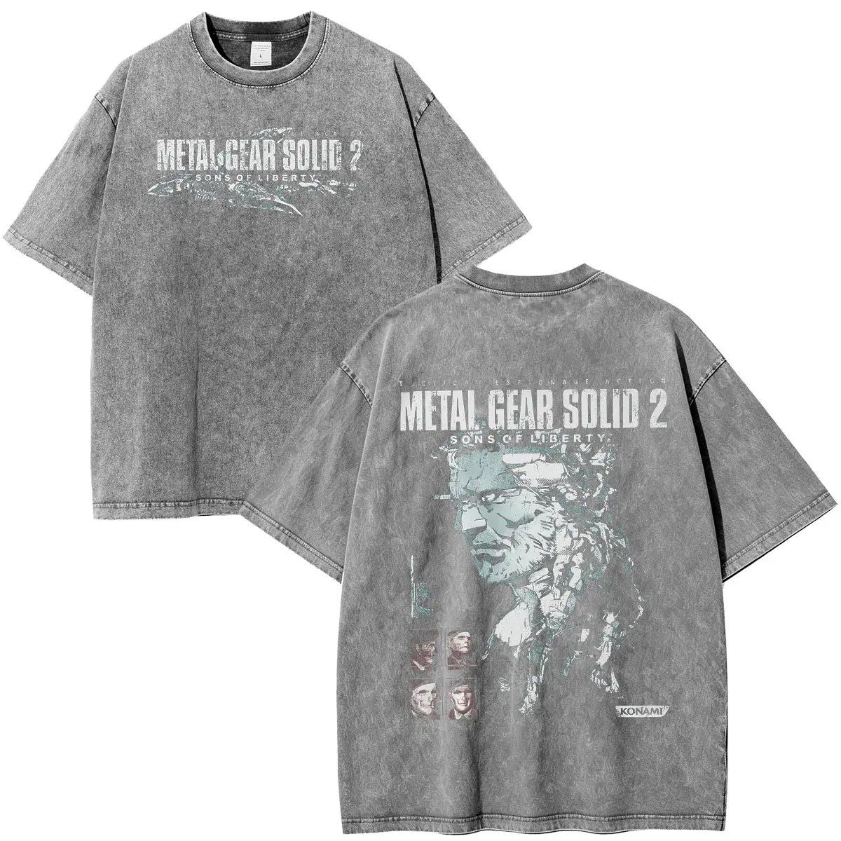Metal Gear Solid 2 Sons of Liberty MGS2 Solid Snake Game Vintage Washed T-shirts Men Women Loose Short Sleeve T Shirt Streetwear