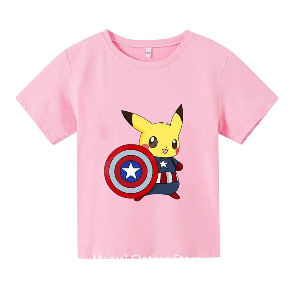 Summer 2024 Kids\' Pokemon Fashion Costume Boys\' Short Sleeve T-shirts Children\'s Sweatshirts Casual Costume Pikachu Cool T-shirt