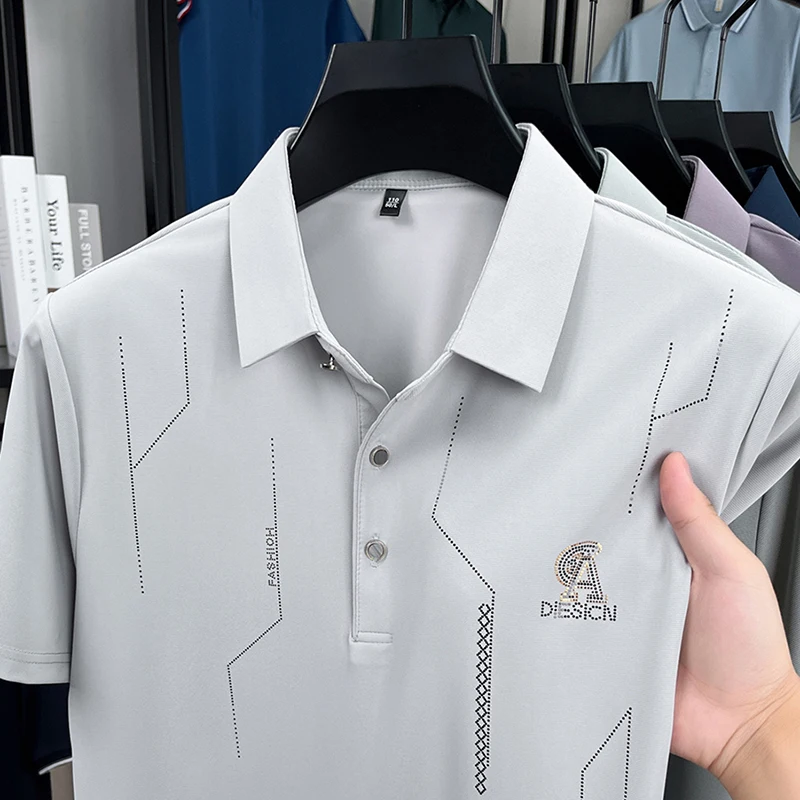 

Лидер продаж, брендовый дизайн, мужская рубашка-поло, футболка с лацканами, изысканный буквенный принт, с коротким рукавом, летняя новая модная повседневная мужская одежда