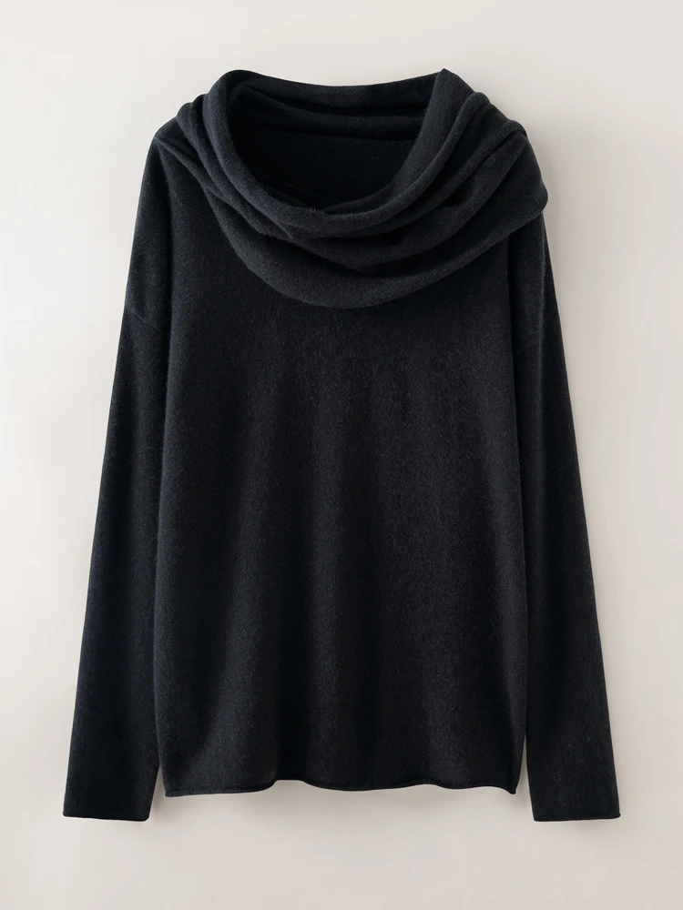 시크한 100% 캐시미어 여성용 파일 칼라 스웨터 단색 풀오버 가을 겨울 패션 캐주얼 루즈 소프트 니트웨어 우아한 탑