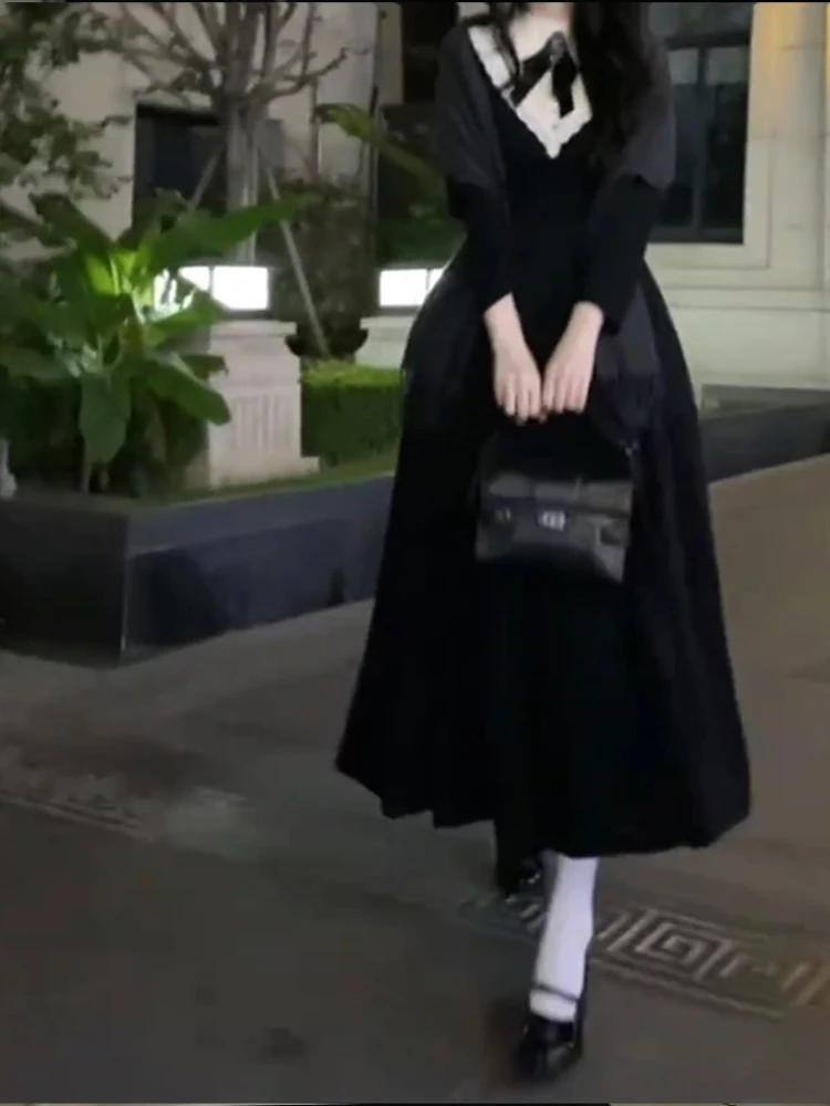 Niche Design Gothic Style Black Dress Women's Pleated Skirt Lolita Autumn and Winter