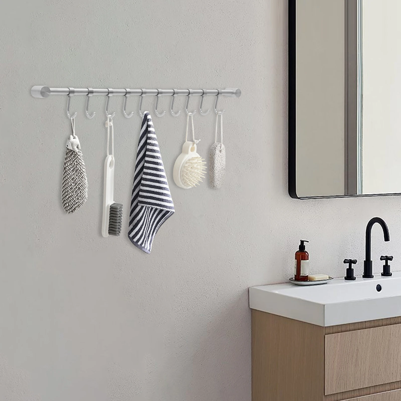 20 inch Wall-mounted Rail Utensil Storage Hanger 304 Stainless Steel Kitchen Hanging Racks For Spatula Spoon Cookware Mug