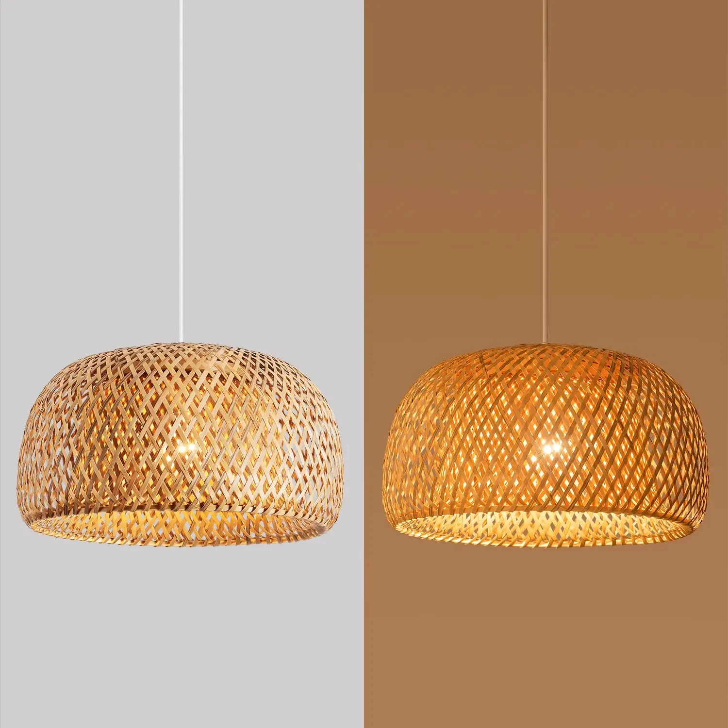 New Enhance Space with Natural Bamboo Lantern Pendant Lamp - Stylish Rattan Wicker Chandelier for Cozy Lighting - Unique Home De