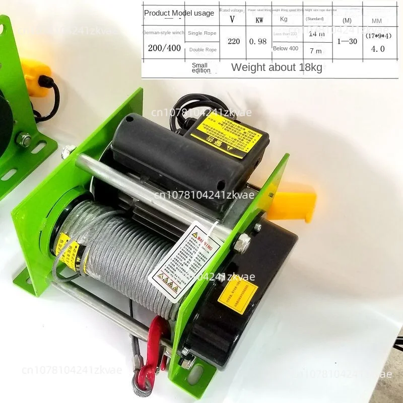 Wire rope electric hoist 220V micro electric winch 400 - 1000KG  30 - 100m