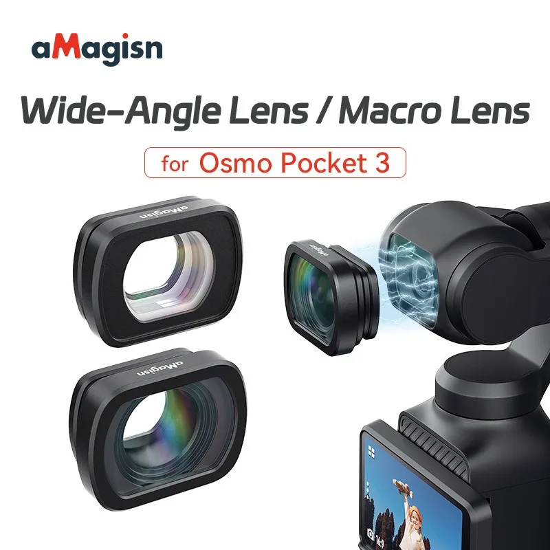 

aMagisn Magnetic Wide Angle & Macro Lens for DJI Pocket 3 112° FOV Attachment with Optical Glass for Bokeh Effect Close Up Shots