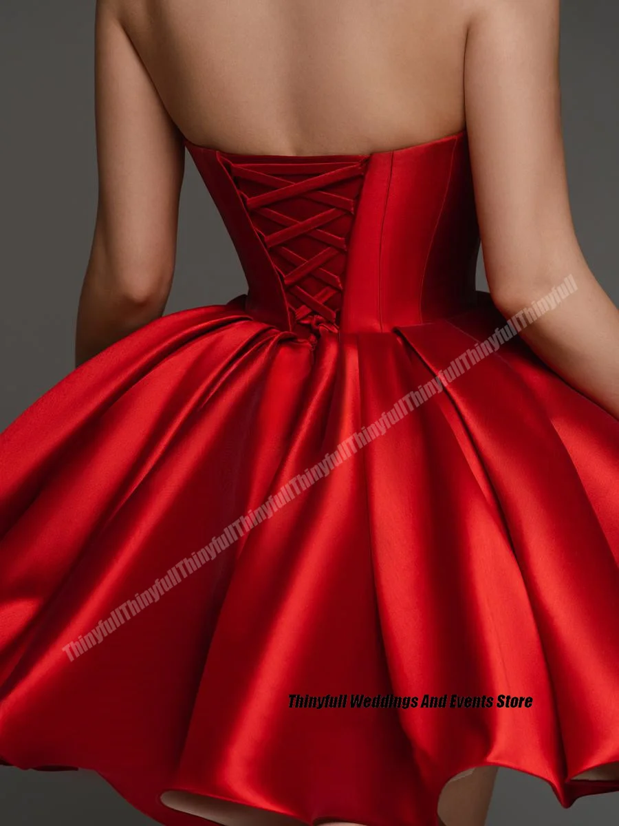 Thinyfull Short Birthday Party Prom Dresses A-line Satin Sleeveless Strapless Girl Homecoming Gowns 2024 Formal Dress Customized