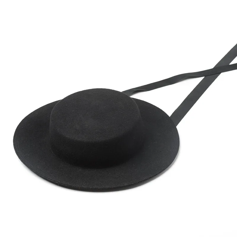 Korean Style Autumn Winter New Light Flat Top With Strap Delicate Woolen Felt Top Hat Ladies Shopping Travel Felt Flat Top Hat