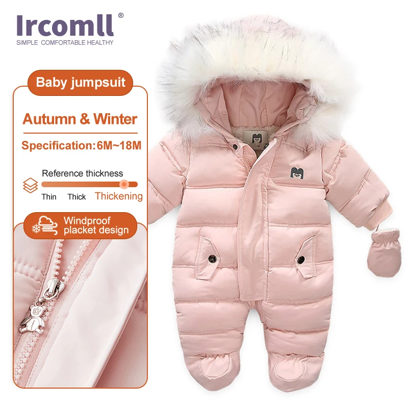 Ircomll Thick Warm Infant Baby Jumpsuit Hooded Inside Fleece Boy Girl Winter Autumn Overalls Children Outerwear Kids Snowsuit