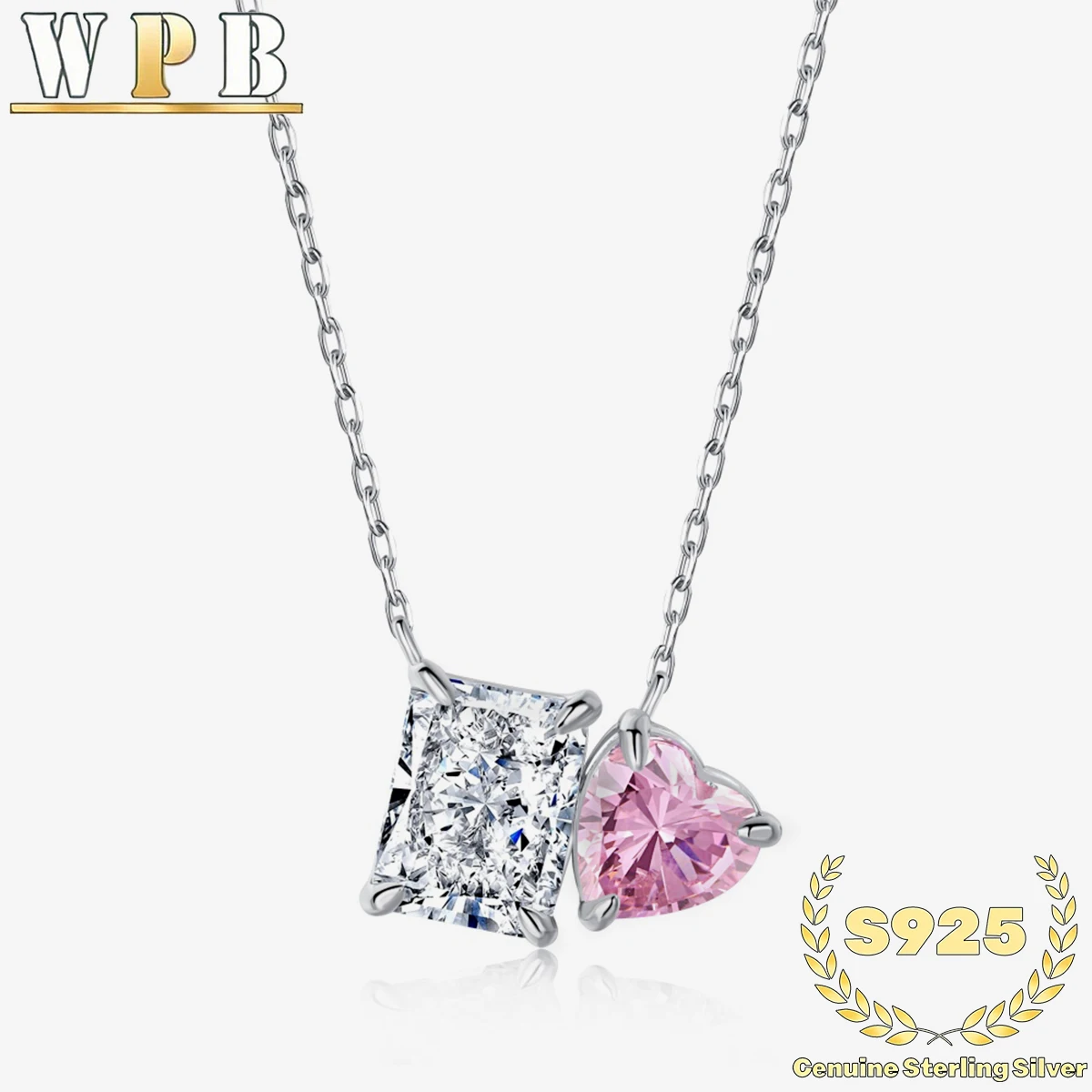 

Real S925 Sterling Silver Necklace Bright Premium Diamond Rectangular and Heart Necklace Women Luxury Jewelry Shiny 8A Zircon