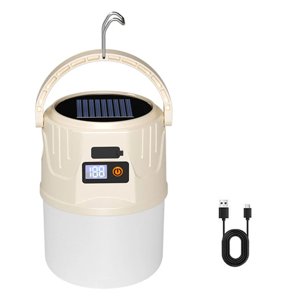 1 Pcs Solar Dual Light Source Outdoor Camping LED Light Digital Display USB Charging Solar Powered Charging Camping Light