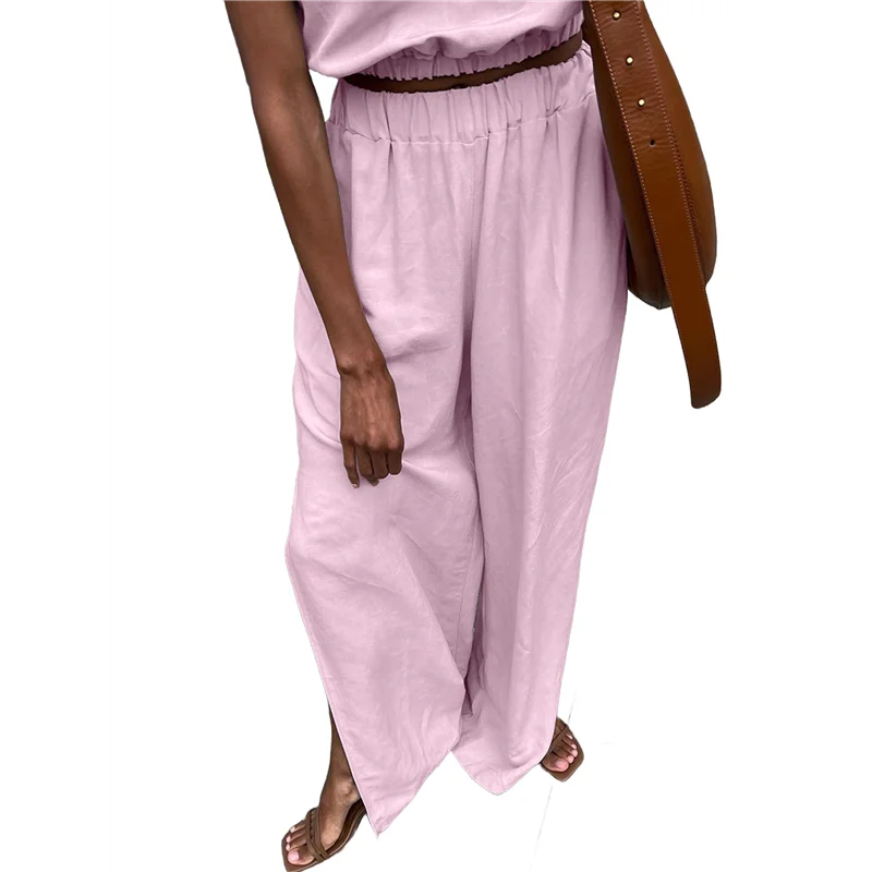 

ASDS-женские комплекты из двух предметов, льняной жилет, жилет, нарядные повседневные комплекты, брюки с высоким разрезом и широкими штанинами, костюмы