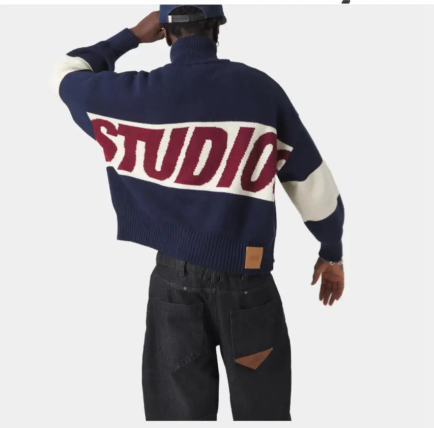 

2025 High Street Hip-hop Casual Loose Streetwear Pullover American Retro Knitted Cardigan Women Trendy Warm Casual Sweater Men
