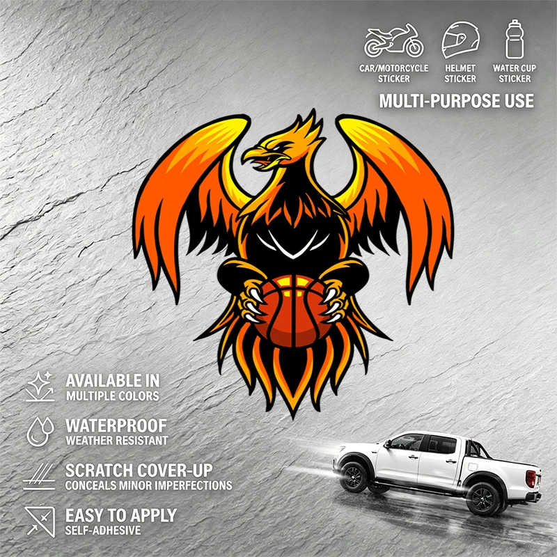 Waterproof Scratch Cover-Up Self-Adhesive Sticker Phoenix Basketball Decal for Car Motorcycle Helmet Decoration