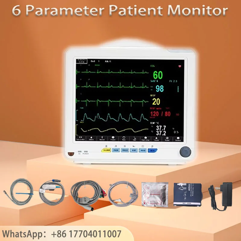 12-дюймовый экран, монитор пациента человека/ВЭТ, TFT, 6-параметрический монитор жизненно важных знаков, ЭКГ/НИБП/ПР/СПО2/РЕП/ТЕМП