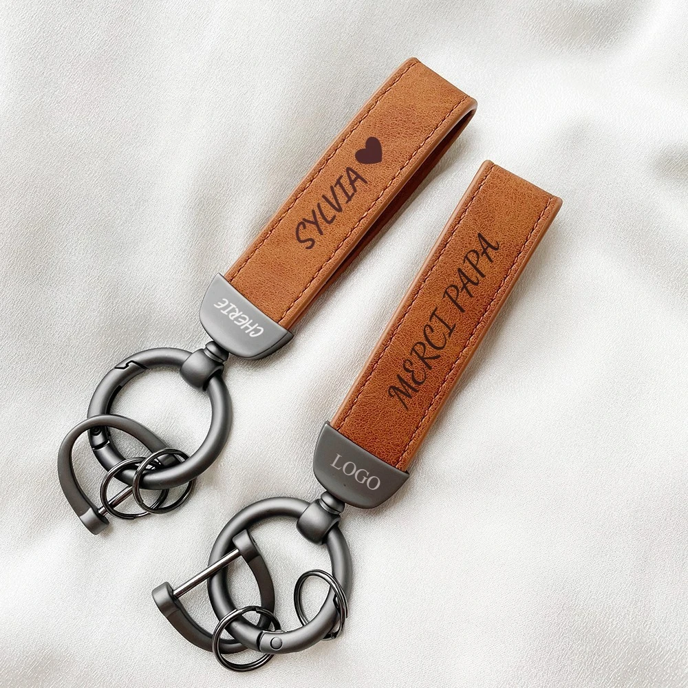 

Custom LOGO Nubuck Leather Keychain Laser Engrave Text for Women Men Car Key Chain Ring Personalized Company Gifts