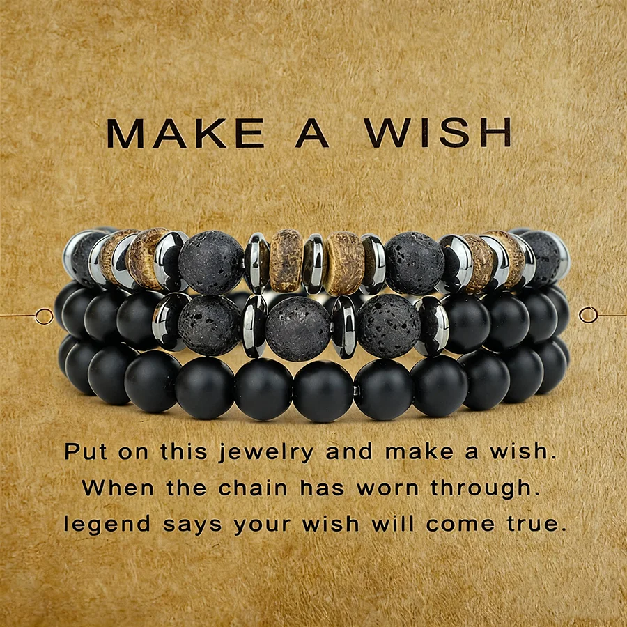 Ensemble de bracelets en pierres naturelles de 8mm, 3 pièces, Premium, pour hommes, guérison, méditation, énergie, charme, cadeau de saint valentin pour lui