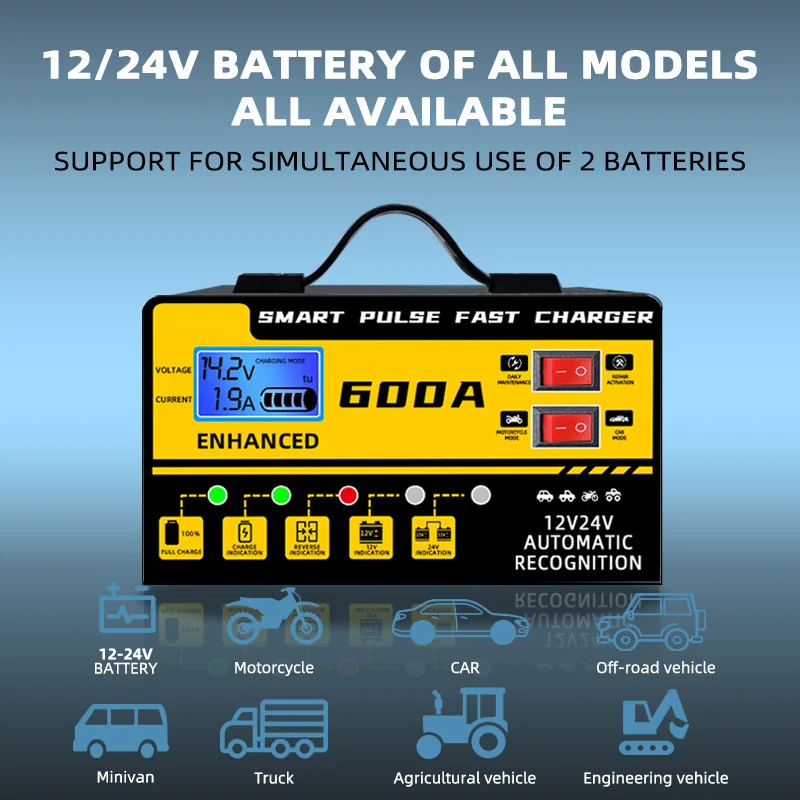 

Automatic Stop Voltage Temperature Detection 12V 24V 6A Digital LCD Display Car Battery Charger Intelligent Pulse Repair