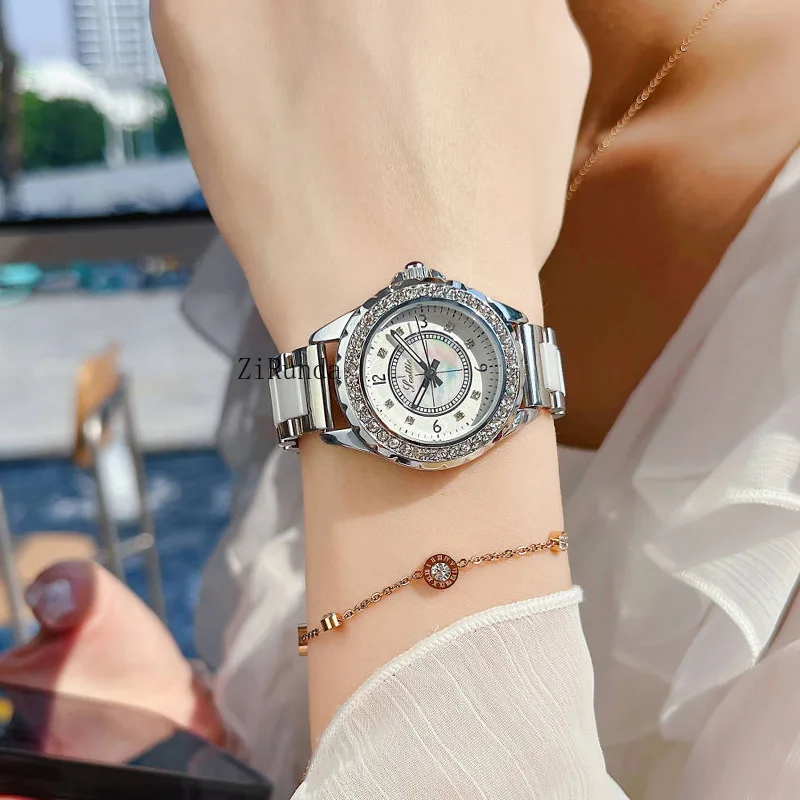 أزياء السيراميك المتخصصة الراقية ووتش حزام الصلب الكوارتز ساعة نسائية #3